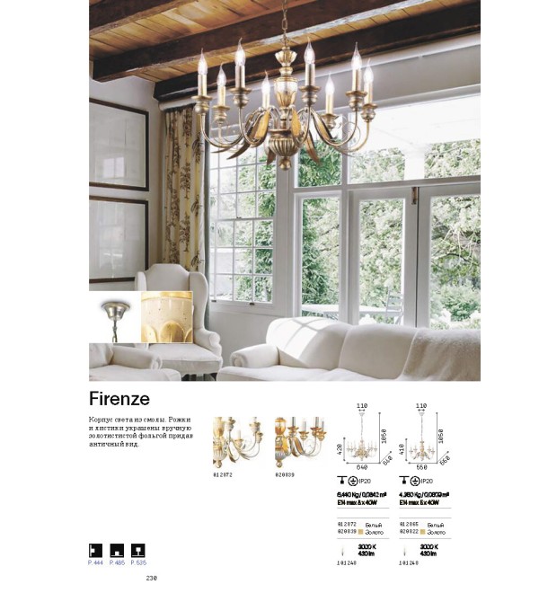 Люстра подвесная Ideal Lux Firenze SP8 Белый E14 012872