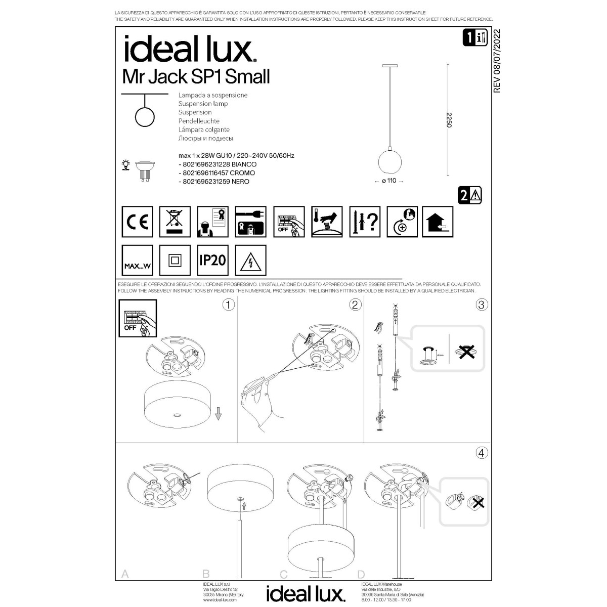 Светильник подвесной Ideal Lux Mr Jack SP1 Small Хром GU10 116457