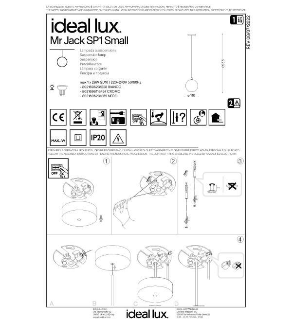 Светильник подвесной Ideal Lux Mr Jack SP1 Small Хром GU10 116457