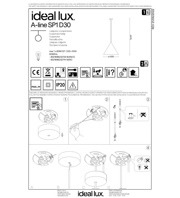 Светильник подвесной Ideal Lux A-line SP1 D30 Черный E27 232744