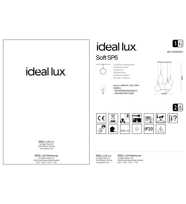 Люстра подвесная Ideal Lux Soft SP6 Серый E14 111841