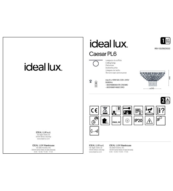 Люстра потолочная Ideal Lux Caesar PL6 Хром G9 093475