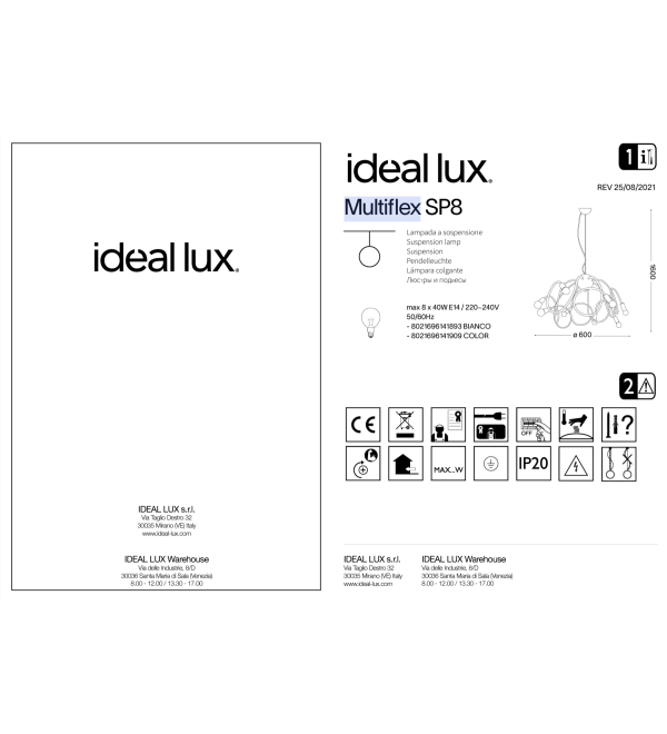 Люстра подвесная Ideal Lux Multiflex SP8 Разноцветный E14 141909