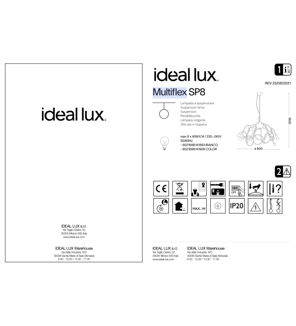 Люстра подвесная Ideal Lux Multiflex SP8 Разноцветный E14 141909