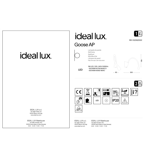 Светильник настенный Ideal Lux Goose AP Черный 3000К LED 142692