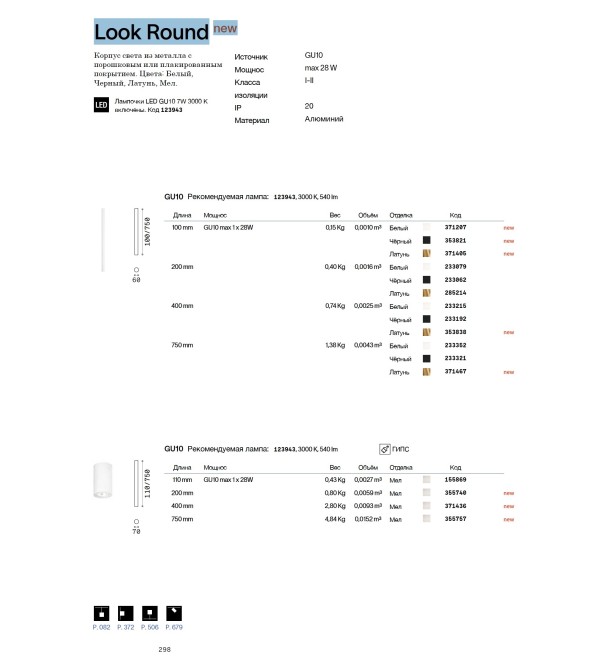 Светильник потолочный Ideal Lux Look PL1 Round D60 H200 Белый GU10 233079