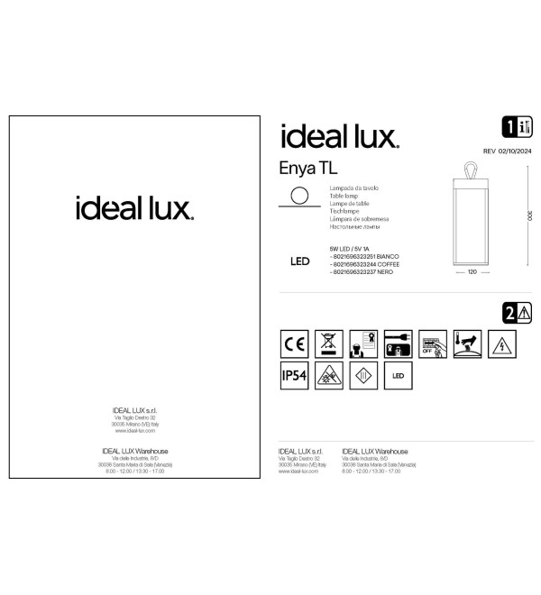 Светильник уличный Ideal Lux Enya TL Черный Аккумулятор LED 323237