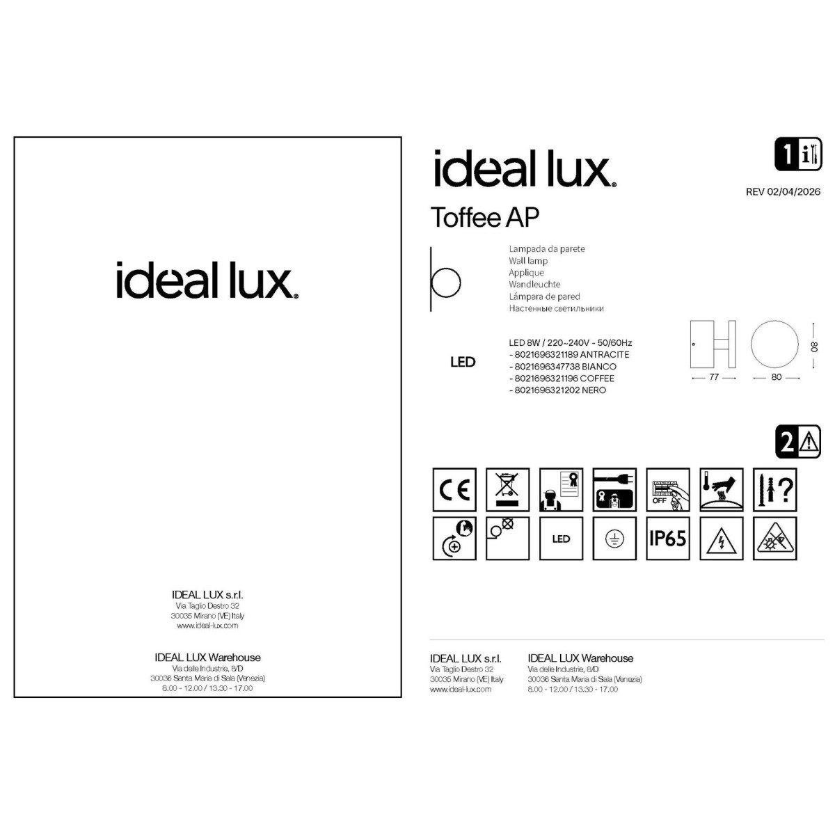 Светильник уличный Ideal Lux Toffee AP Черный 3000К LED 321202
