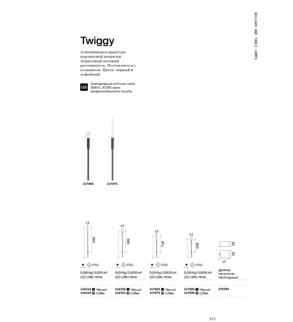 Светильник садово-парковый Ideal Lux Twiggy Line PT H99 Черный 3000К LED 348346