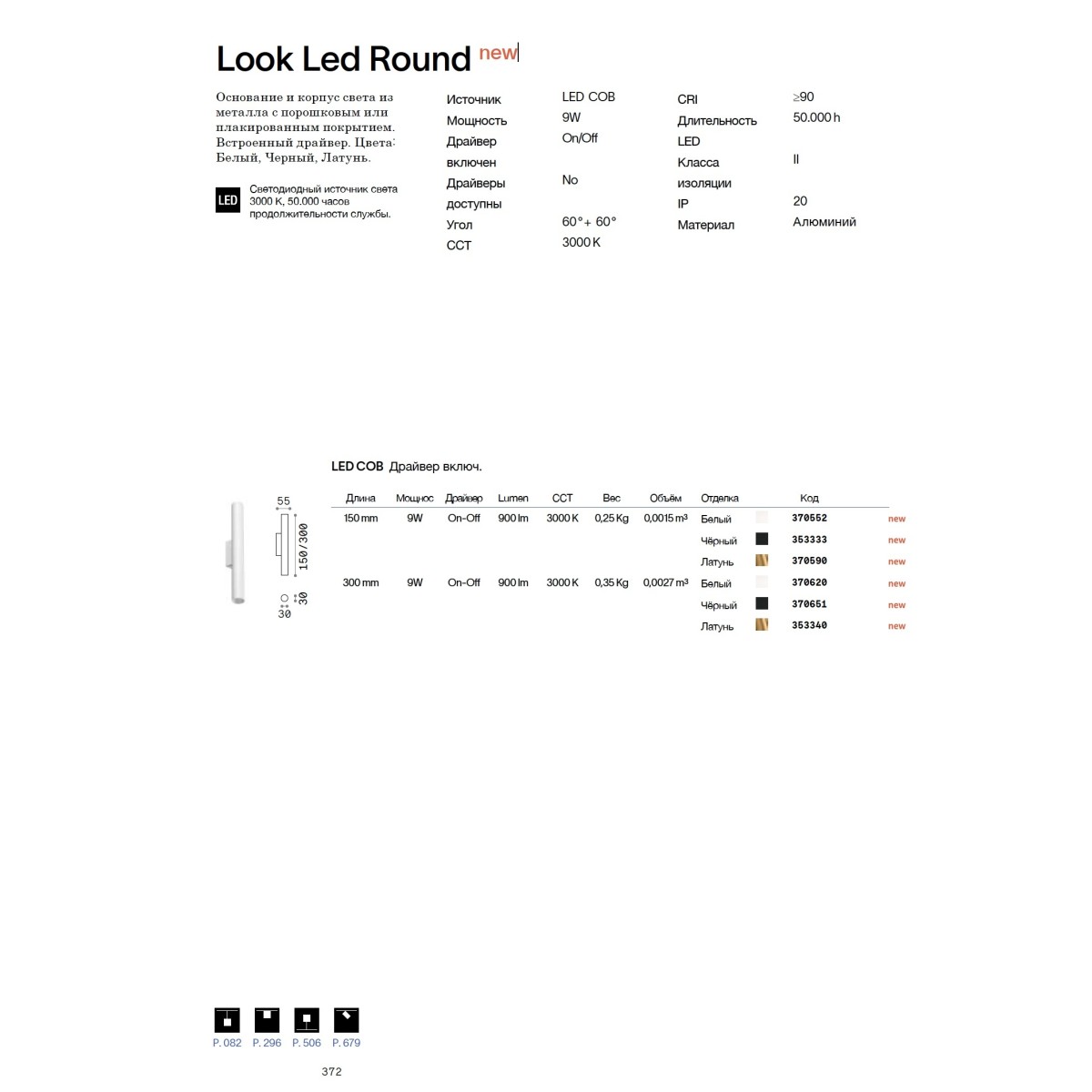 Светильник настенный Ideal Lux Look LED AP2 Round D30 H150 Белый 370552