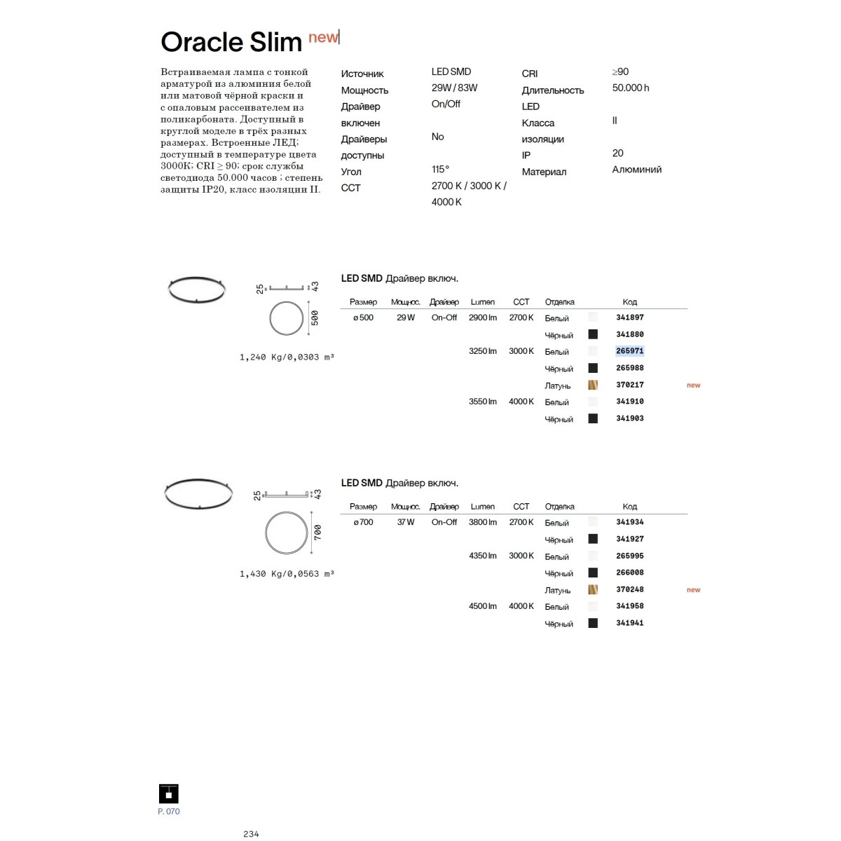 Люстра потолочная Ideal Lux Oracle Slim PL D050 Round Черный 3000К 265988