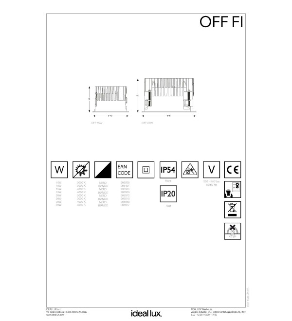 Светильник встраиваемый Ideal Lux Off FI 28W 4000K LED Белый 266527