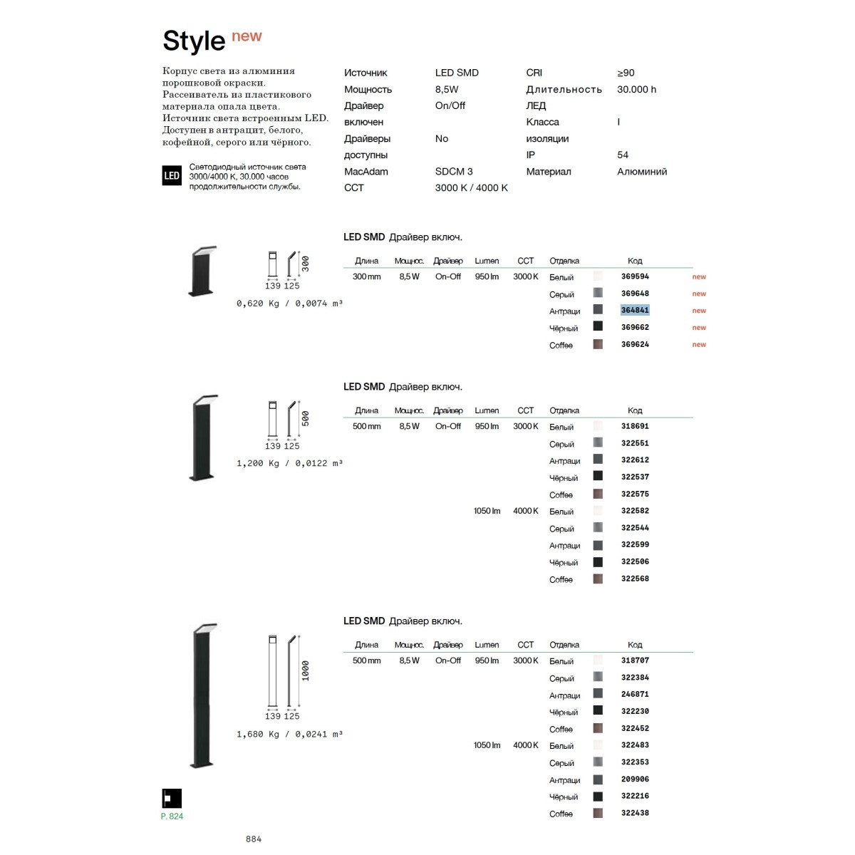 Светильник садово-парковый Ideal Lux Style pt h030 3000k LED Кофе 369624
