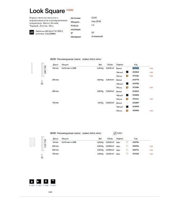 Светильник потолочный Ideal Lux Look PL1 Square D60 H400 Белый GU10 233833