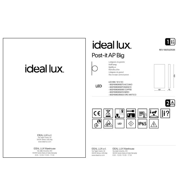 Светильник уличный Ideal Lux Post-it AP Small Черный 3000К LED 335919