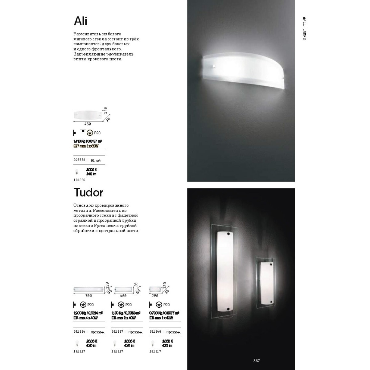 Светильник настенный Ideal Lux Ali AP2 Белый E27 026558