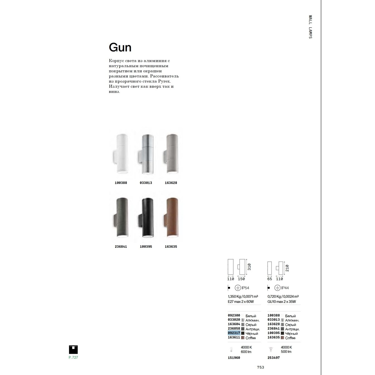 Светильник уличный Ideal Lux Gun AP2 Big Серый E27 163604