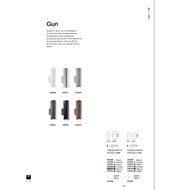Светильник уличный Ideal Lux Gun AP2 Big Серый E27 163604