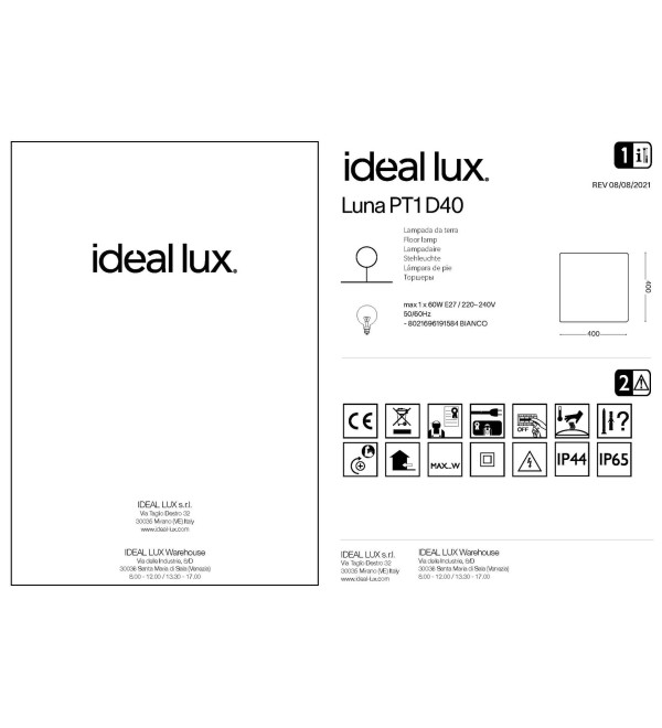 Светильник садово-парковый Ideal Lux Luna PT1 D40 Опал E27 191584