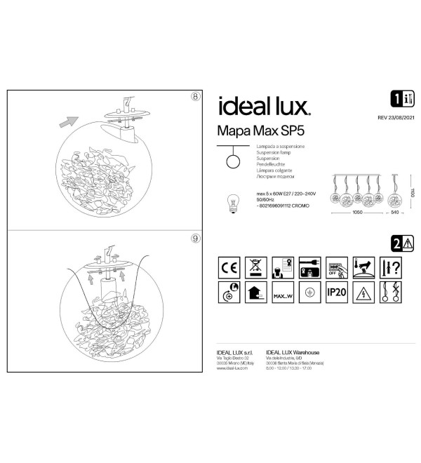 Люстра подвесная Ideal Lux Mapa Max SP5 E27 Хром 091112