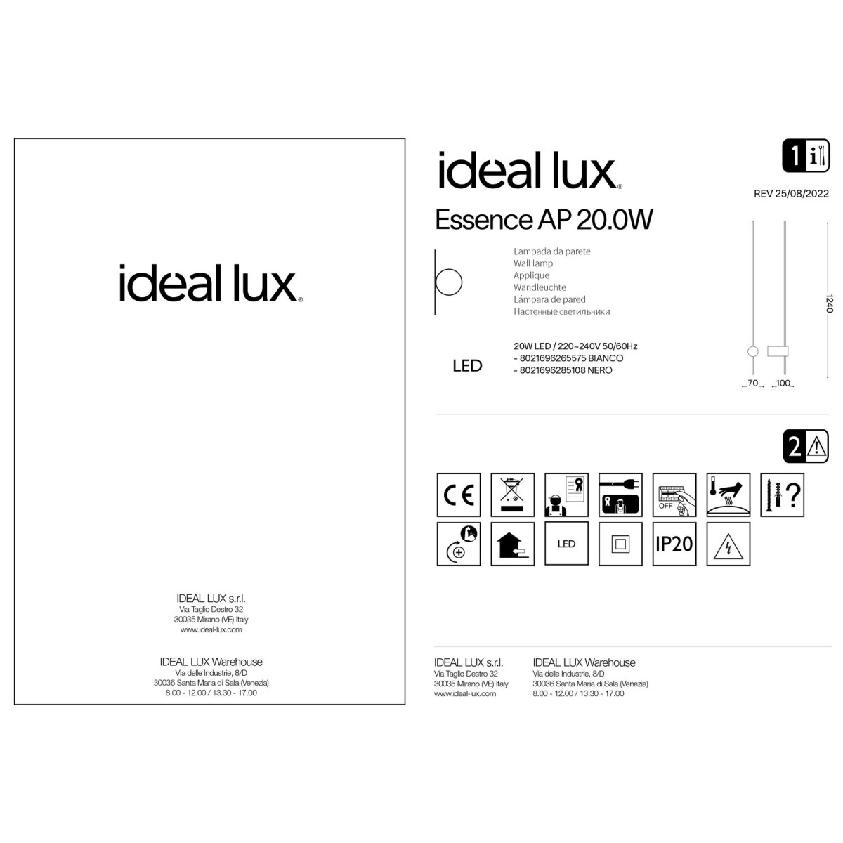 Светильник настенный Ideal Lux Essence AP Round D115 luce ind. 3000К LED Черный 285108