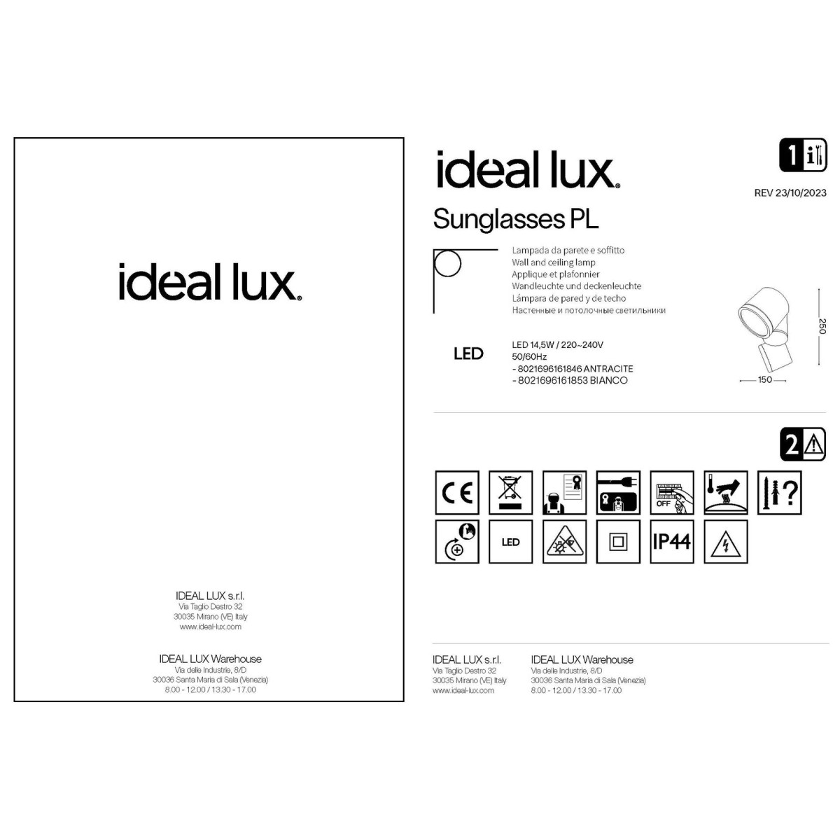 Светильник уличный Ideal Lux Sunglasses PL 4000К LED Антрацит 161846