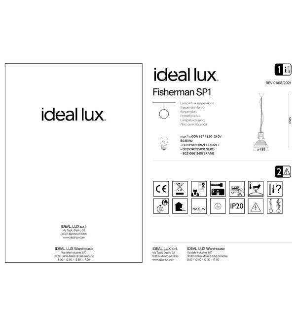 Светильник подвесной Ideal Lux Fisherman SP1 Черный E27 125831