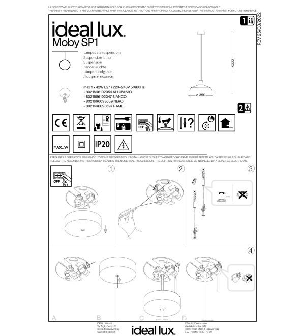 Светильник подвесной Ideal Lux Moby SP1 Медь E27 093697