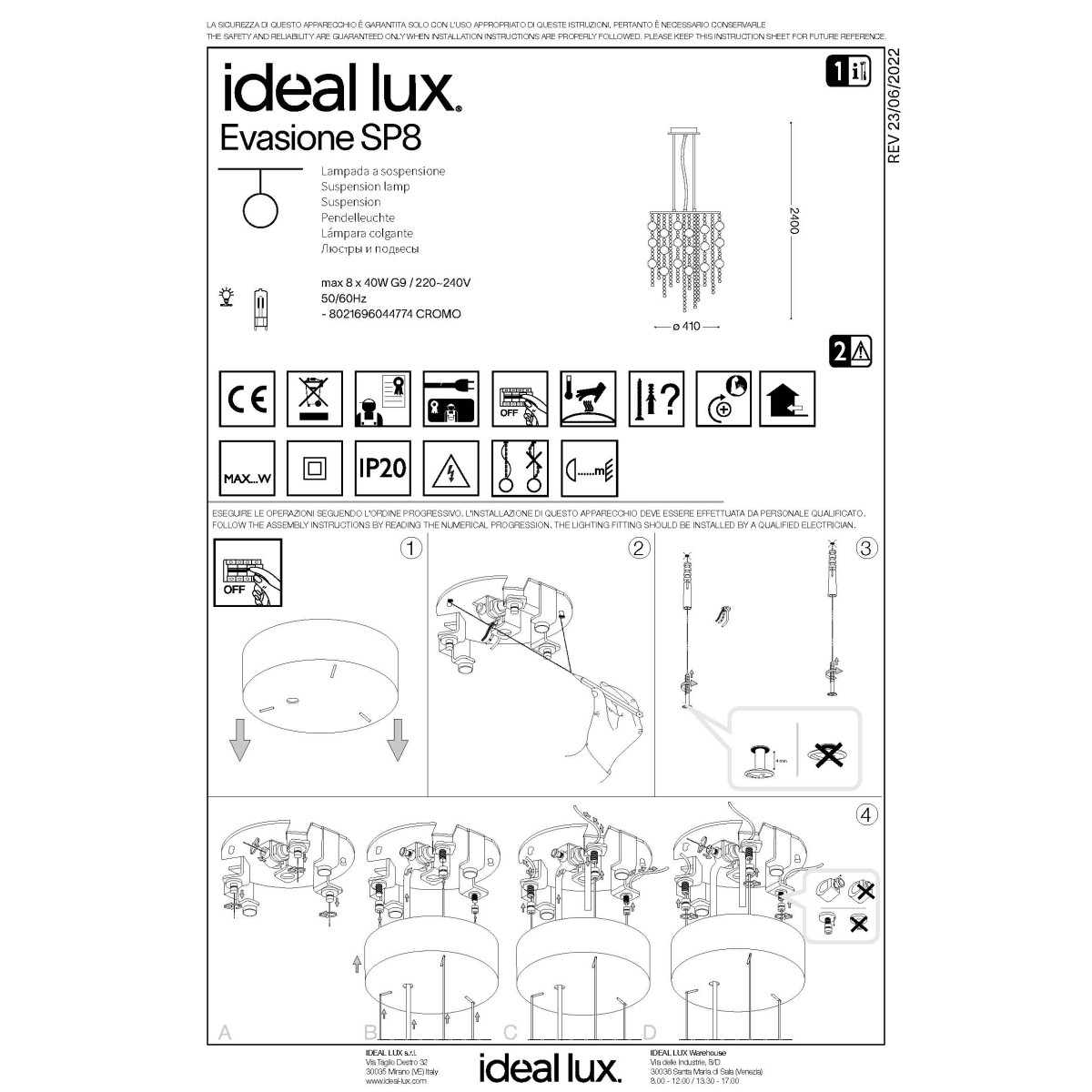 Люстра подвесная Ideal Lux Evasione SP8 Хром G9 044774