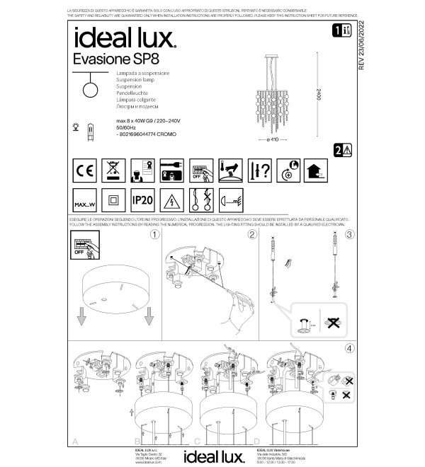 Люстра подвесная Ideal Lux Evasione SP8 Хром G9 044774