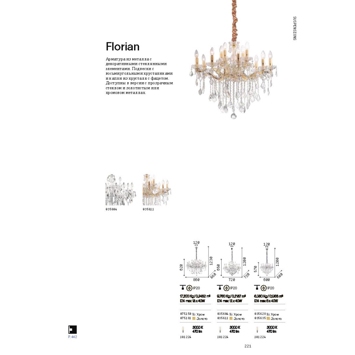 Люстра подвесная Ideal Lux Florian SP12 Хром E14 035604