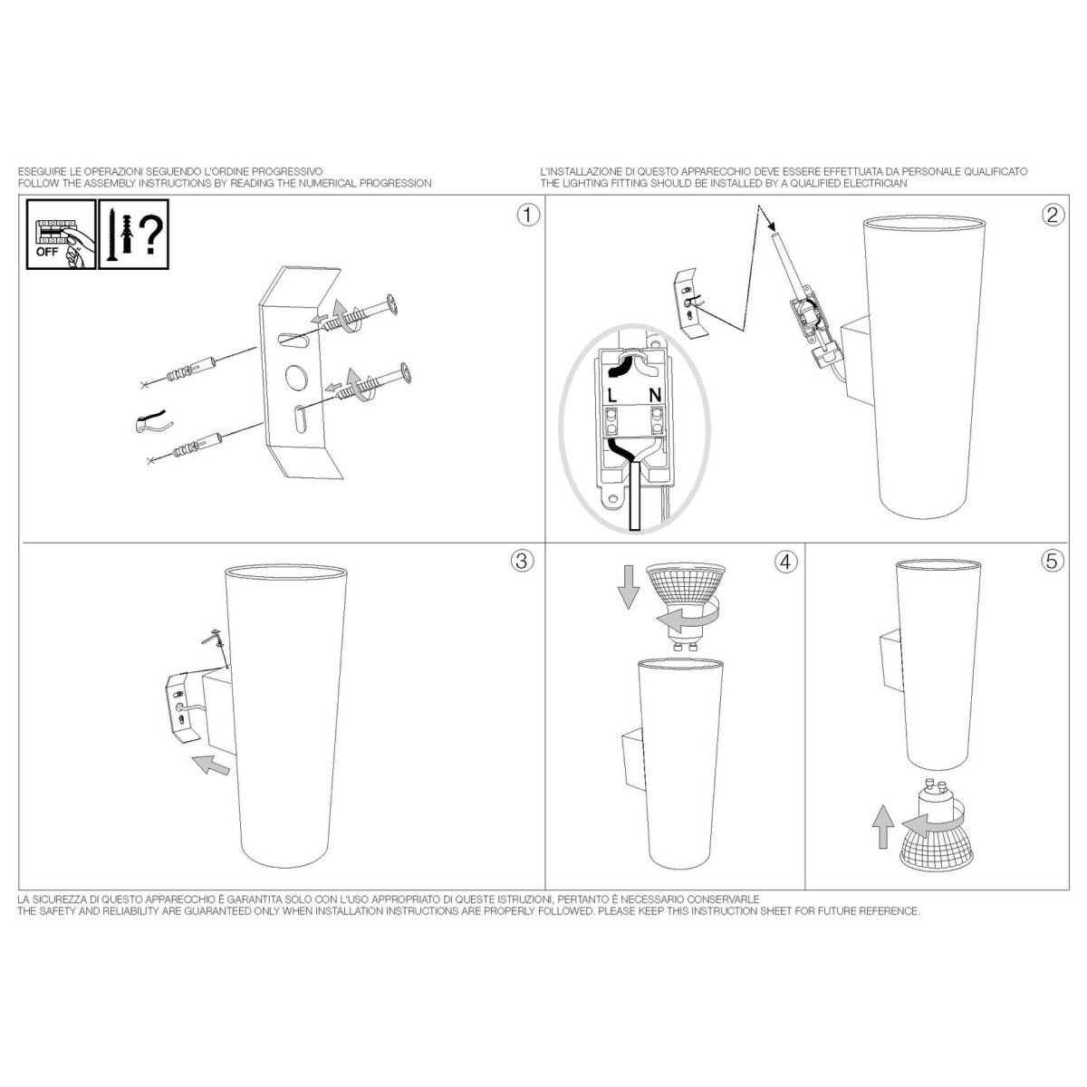 Светильник настенный Ideal Lux Look AP2 Round D60 H150 Античная латунь GU10 164823