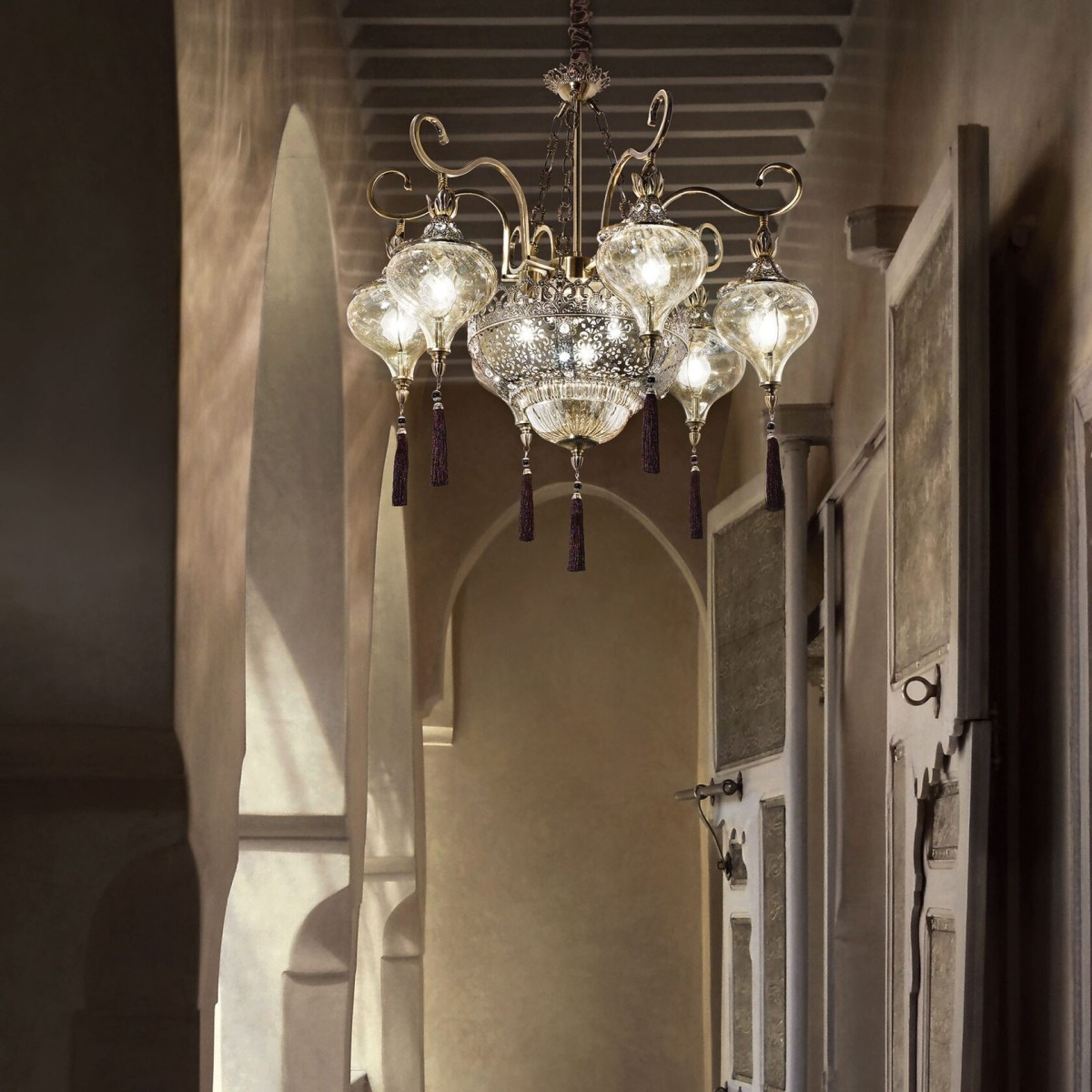 Люстра подвесная Ideal Lux Harem SP9 Античная латунь E27 116006