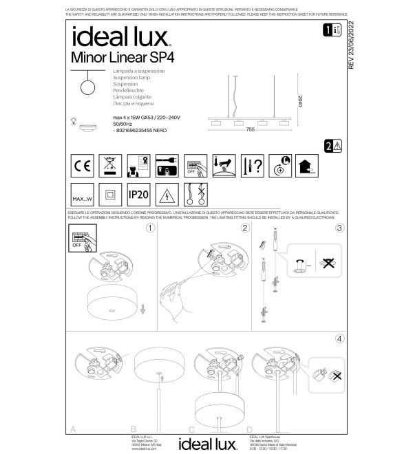 Люстра подвесная Ideal Lux Minor SP4 Linear Черный GX53 235455