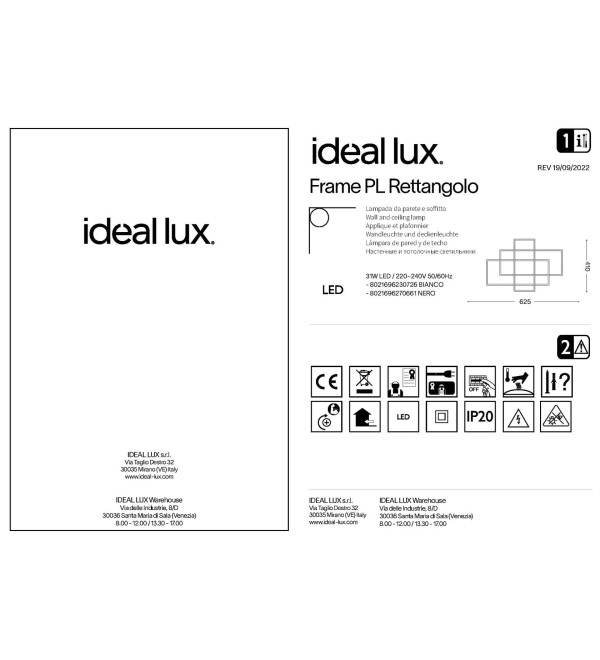 Люстра потолочная Ideal Lux Frame PL Rettangolo Белый 3000К 230726