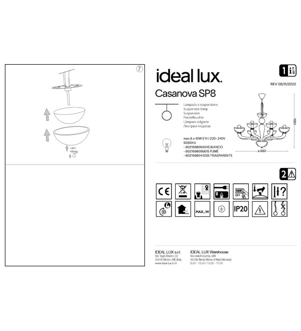 Люстра подвесная Ideal Lux Casanova SP8 Прозрачный E14 044255
