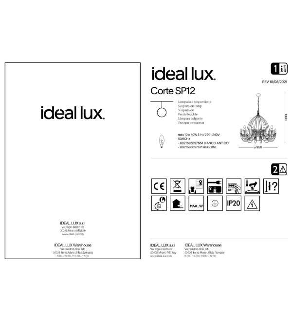 Люстра подвесная Ideal Lux Corte SP12 Белый E14 097664
