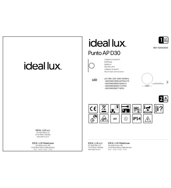 Светильник уличный Ideal Lux Punto AP D30 Белый 3000К LED 328553
