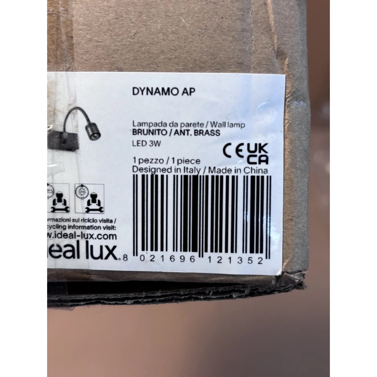 Светильник настенный Ideal Lux Dynamo AP Латунь античная 14000К LED 21352
