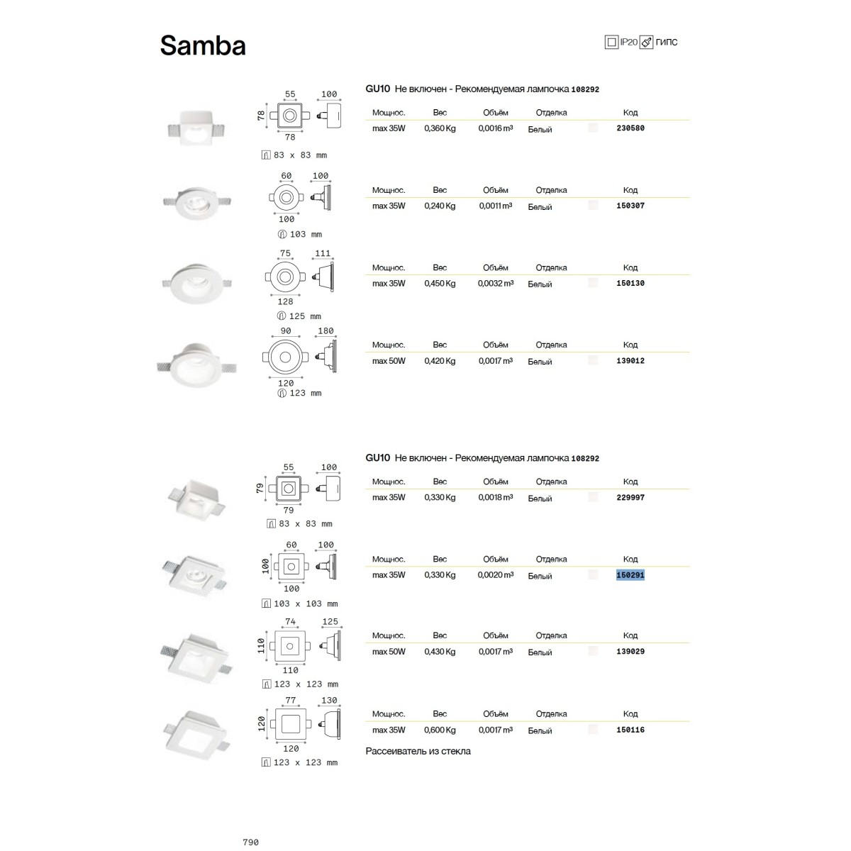 Светильник встраиваемый Ideal Lux Samba FI D70 Square Белый гипс GU10 139029