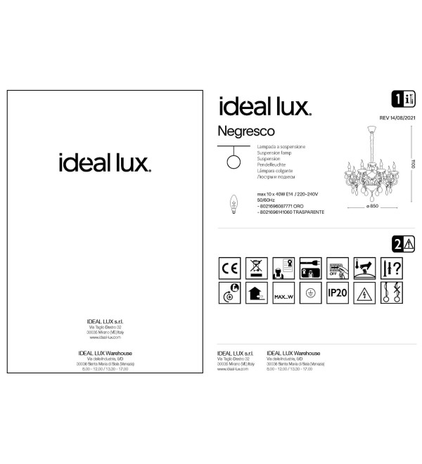 Люстра подвесная Ideal Lux Negresco SP10 Хром E14 141060