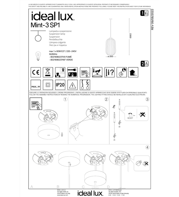 Светильник подвесной Ideal Lux Mint-3 SP1 Серый E27 237510