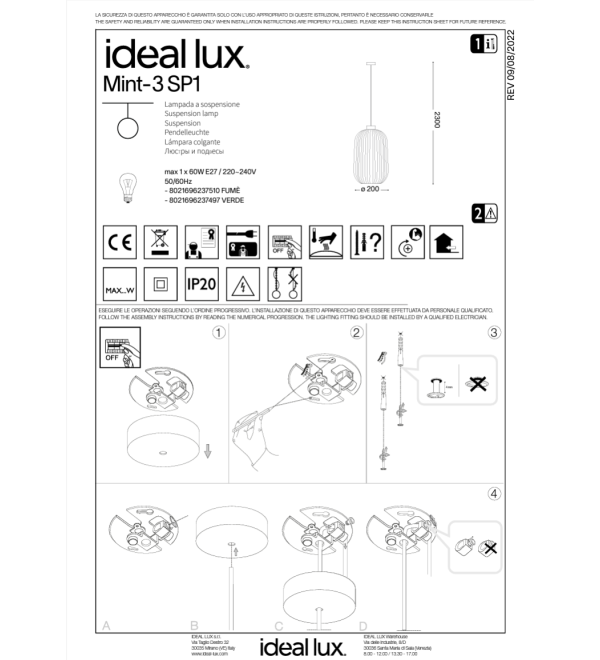 Светильник подвесной Ideal Lux Mint-3 SP1 Серый E27 237510