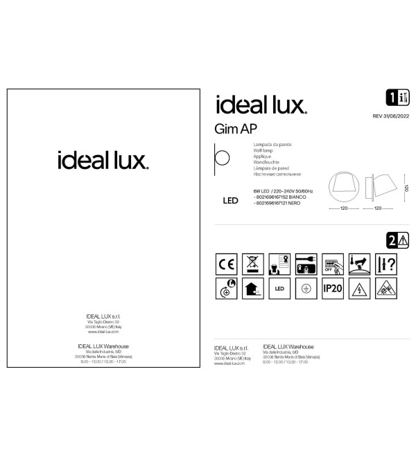 Светильник настенный Ideal Lux Gim AP Черный 3000К LED 167121