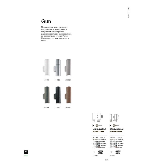 Светильник уличный Ideal Lux Gun AP2 Big Белый E27 092300