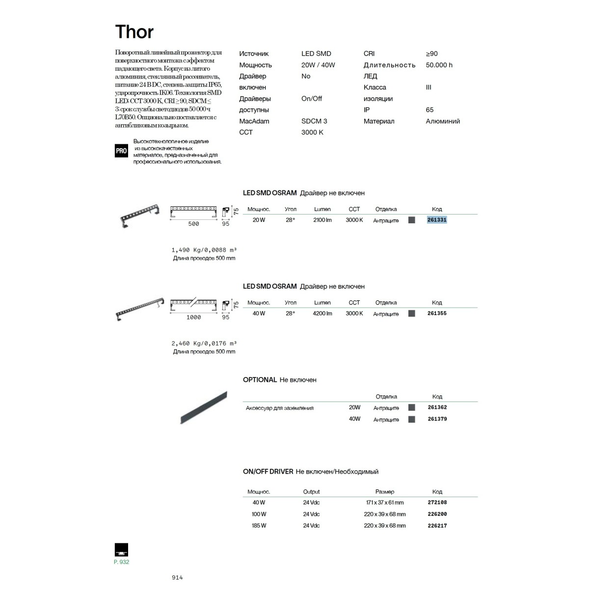 Светильник ландшафтный направленный Ideal Lux Thor PR D100 24 V DС Антрацит LED 261355