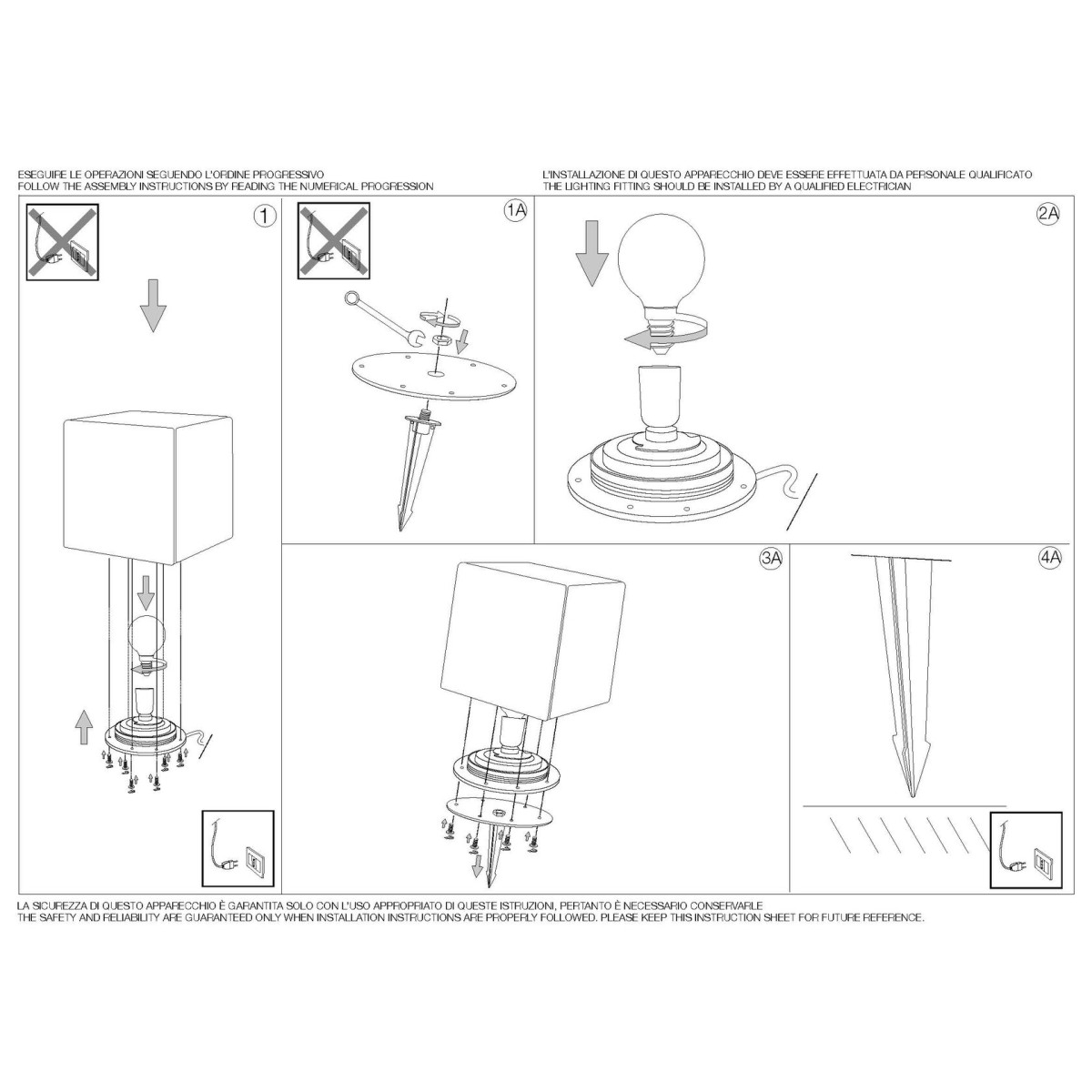 Светильник уличный Ideal Lux Luna PT1 D40 Опал Штырь Штепсель E27 115443