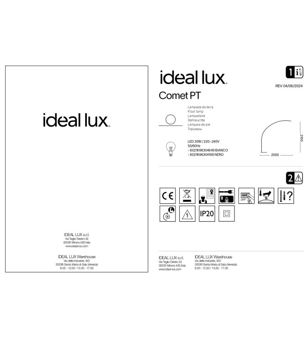 Торшер напольный Ideal Lux Comet PT Черный LED 304168