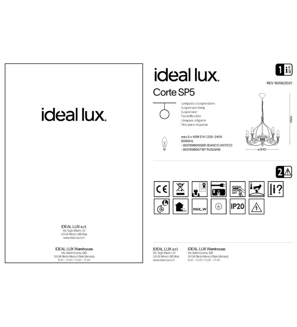 Люстра подвесная Ideal Lux Corte SP5 Белый E14 005881