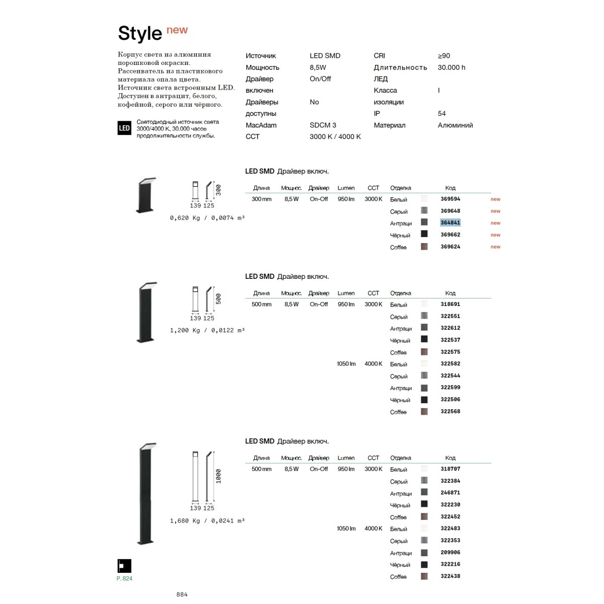 Светильник садово-парковый Ideal Lux Style pt h030 3000k LED Антрацит 364841